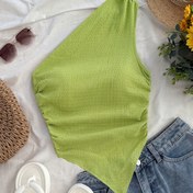 Resim Kadınların Sevimli Asimetrik Yeşil Atleti - Kolsuz, Yırtmaçlı, Rahat Yaz Stili, Tatil veya Rahat Kıyafetler için Mükemmel, Tatil Kıyafetleri | Asimetrik Üst | İnşaat, Atletler 