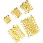 Resim 20/30/35/40/50mm uzunlukta altın renkli düz başlı pimler, yaklaşık 148 adet, bükülebilir ve kesilebilir. Bileklik, kolye, küpe yapımı ve aksesuar parçaları için DIY el işi projelerine uygun 