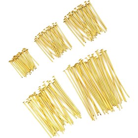 Resim 20/30/35/40/50mm uzunlukta altın renkli düz başlı pimler, yaklaşık 148 adet, bükülebilir ve kesilebilir. Bileklik, kolye, küpe yapımı ve aksesuar parçaları için DIY el işi projelerine uygun 