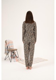 Resim Estiva Puantiye Desen Önden Düğmeli Süet Bayan Pijama Takım 001 