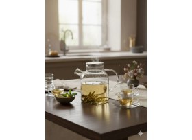 Resim Borosilikat Cam Metal Kapaklı Bitki Çayı Demliği & Sürahi 1800 ml 