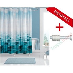 Resim Okyanus Desenli Boru Hediyeli Banyo Perdesi Çok Renkli 