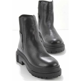 Resim Siyah Hakiki Deri Kadın Bot & Bootie K02724300003 Siyah 