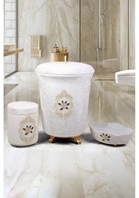 Resim Shems Krem 3'lü Çeyizlik Banyo Kirli Çamaşır Sepeti Seti Krem 
