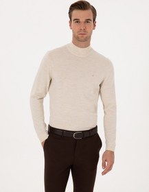Resim Cacharel Bej Slim Fit Yün Karışımlı Yarım Balıkçı Basic Triko Kazak 