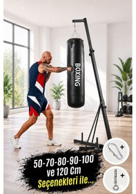 Resim 50 Cm Yırtılmaz Siyah Deluxe Boxing Boks Torbası Ve Tavan Kancası Siyah 