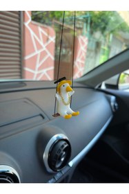 Resim 3dbaydesign Altın Zincirli Sallanan Şapkalı Ördek Yeni Trend Dikiz Ayna Süsü (beyaz Sarı ) 