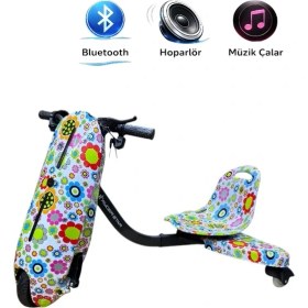 Resim Ryder Star Drift Car Drift Scooter Elektrikli Kaykay Hoverboard Dirift Kar Bluetooth Hoparlörlü Led Işıklı RS-R1 Sun Flower Grafiti 