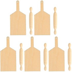 Resim 5'li Bebek Evi Oklava Ve Kesme Tahtası Seti Minyatür Ahşap Mobilya 1/12 Bebek Evi Mutfak Aksesuarları Diğer 