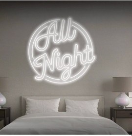 Resim All Night Yazılı Neon Tabela Beyaz 