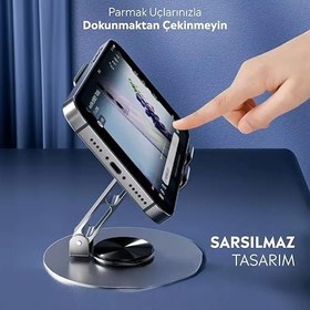 Resim Babilden Taşınabilir Katlanabilir 360 Dönebilen Karbon Çelik Tasarımlı Telefon ve Tablet Standı 