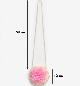 Resim Pembe Gül Detaylı Kız Çocuk Hasır Çanta - Pembe / Tek Ebat 