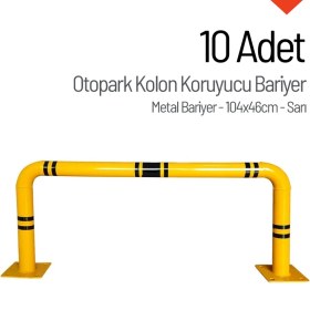 Resim İleri Trafik 10'lu Otopark Kolon Koruyucu Bariyer Seti, Metal Bariyer 104 x 46cm 