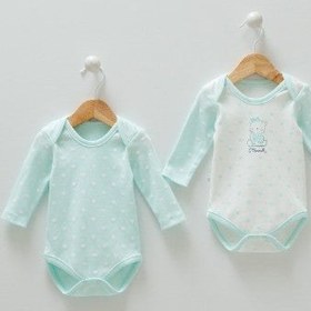 Resim 2li Bebek Body Yeşil Beyaz- %100 Pamuklu, Antialerjik - 1-3 AY / Yeşil 