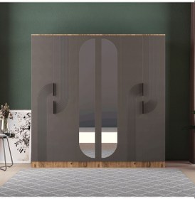 Resim Ekin 6 Kapaklı Eko Bazalı Gardırop - Mdf Kapak Antrasit 