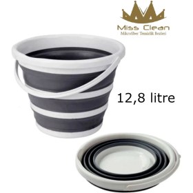 Resim Pratik Katlanabilir Akordiyon Kovası 12,8 Lt Katlanır Silikon Su Kovası Banyo Temizlik Kovası 