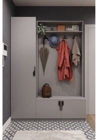 Resim Asra Trend Mdf Vestiyer & Portmanto & Ayakkabılık - 140x208x33cm, Askılı, Çok Raflı, Kapaklı V-01 Kül Gri Gri 