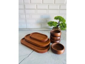 Resim BTHGROUP 7'li Set Kahvaltılık Sunum Seti Çerezlik Ahşap Kase Takımı Sunumluk ve Kase Seti 