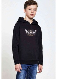 Resim Wolfteam Logo Baskılı Unisex Çocuk Kapüşonlu Siyah Sweatshirt Siyah 