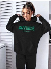Resim Siyah Happıness Kadın Eşofman Takımı - Baskılı Oversize Siyah 