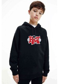 Resim Tshirthane Riot Logobaskılı Unisex Çocuk Kapüşonlu Siyah Sweatshirt 