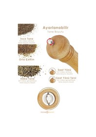 Resim Technosmart 2'Li Doğal Ahşap Değirmen Karabiber Tuz Kahve Baharat Öğütücü Manuel El Değirmeni 