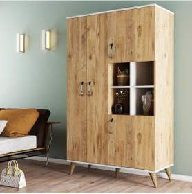 Resim tanmob Maxi 4 Kapaklı Askılıklı Raflı Çok Amaçlı Dolap Çam - Grd0102 