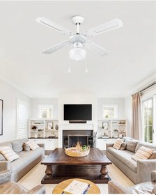 Resim Dlc Poyraz Bakır Motor Lambalı 4 Kanatlı 107cm Tavan Vantilatörü Beyaz 