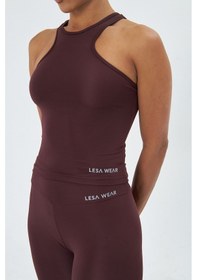 Resim Sportempt Lesa Wear Çapraz Detaylı Basic Spor Crop Atlet Kahverengi 