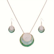 Resim 1 Takım Moda Kadın Takı Seti, Basit Geometrik Siyah Yeşil Damlalı Yağ Kolye ve Küpe Seti - Yeni Trend Günlük Parti Balo Aksesuar Hediyesi 