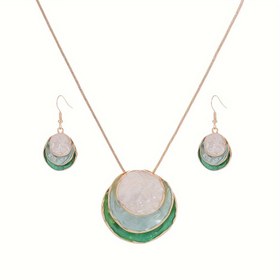 Resim 1 Takım Moda Kadın Takı Seti, Basit Geometrik Siyah Yeşil Damlalı Yağ Kolye ve Küpe Seti - Yeni Trend Günlük Parti Balo Aksesuar Hediyesi 