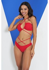Resim Ruko Maio 2315-1 Kırmızı Çapraz İp Modelli Boyundan Bağlamalı Bikini 001 
