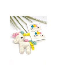 Resim Amigurumi Unicorn Anahtarlık Ve Saç Tokası Seti 