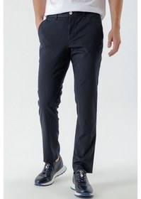 Resim Morven Erkek Lacivert Poliviskon Trend Çizgili Slim Fit Classic Pantolon Lacivert 