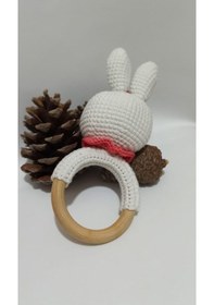 Resim Amigurumi Handmade Örgü Süslü Tavşan Çıngırak Beyaz Çok Renkli 