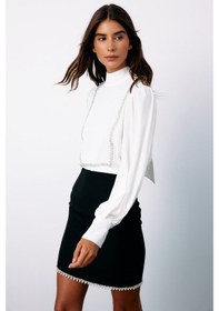 Resim Sateen Önü Taş Detaylı Bluz - Ekru 