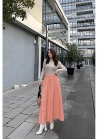 Resim Kadın Turuncu Yüksek Bel, Cepli, Kiloş Kesim, Uzun Kaşe Etek Turuncu 