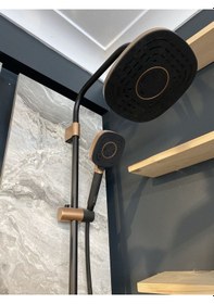 Resim İsaoğlu Yapı Duş Seti Siyah Bakır Tepe Yağmurlama Robot Set Bakır Duş Başlığı Bronz Duş Seti Bakır 