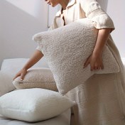 Resim 1 adet Çağdaş Beyaz Teddy Kadife Yastık Kılıfı, Yumuşak Cilt Dostu Düz Desen, Fermuar Kapatma, Yalnızca El Yıkama, %100 Dokuma Polyester, Salon Yatak Odası Dekoru için 
