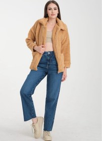 Resim Genel Markalar Fermuarlı Oversize Astarsız Peluş Mont 
