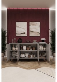 Resim Asra Trend 4 Kapaklı Konsol KNSL01 %100 MDF Metal Ayaklı Çok Amaçlı Dolap Kül Gri 