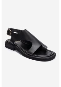 Resim Luvishoes Burley Siyah Cilt Hakiki Deri Parmak Arası Kadın Sandalet 