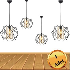 Resim Teknotrust Siyah Tasarım Sarı Mika Camlı Çok Kare Salon Mutfak Banyo Yatak Odası Çocuk Odası Avize 4 Adet 