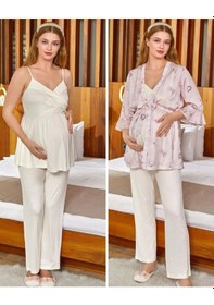 Resim Cossy By Aqua 24527 Saten Sabahlıklı İp Askılı Hamile Lohusa 3 Lü Pijama Sabahlık Tk 