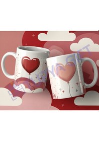 Resim Romantik Balon Kalpli Çift Kupa Seti Beyaz 
