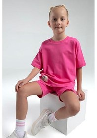 Resim Rolypoly Kız Çocuk Pamuk İki İplik Kısa Kol Şortlu Pijama Takımı Rp3592 Fuşya 