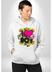 Resim 80leri Seviyorum Kaset Ve Özel Hediye Kadın Erkek Beyaz Kapüşonlu Sweatshirt Hoodie Beyaz 