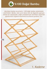 Resim İronika Bambu Katlanabilir 3 Katlı Çamaşır Kurutmalık Bambu Ahşap Çamaşır Kurutma Askısı 