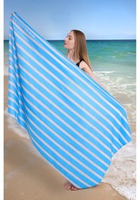 Resim Çizgili Dijital Baskılı 100x180 Cm Plaj Havlusu Plaj Çantası+bon MAvi 