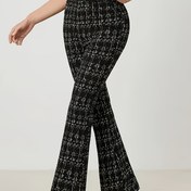 Resim Kadınlar İçin Şık Flare Pantolon - Resmi ve Günlük Siyah Beyaz Kareli Pantolon, Esnek Görünmez Kumaş, Ofis, Parti ve Her Mevsim Kullanımına Uygun, Makinede Yıkanabilir 